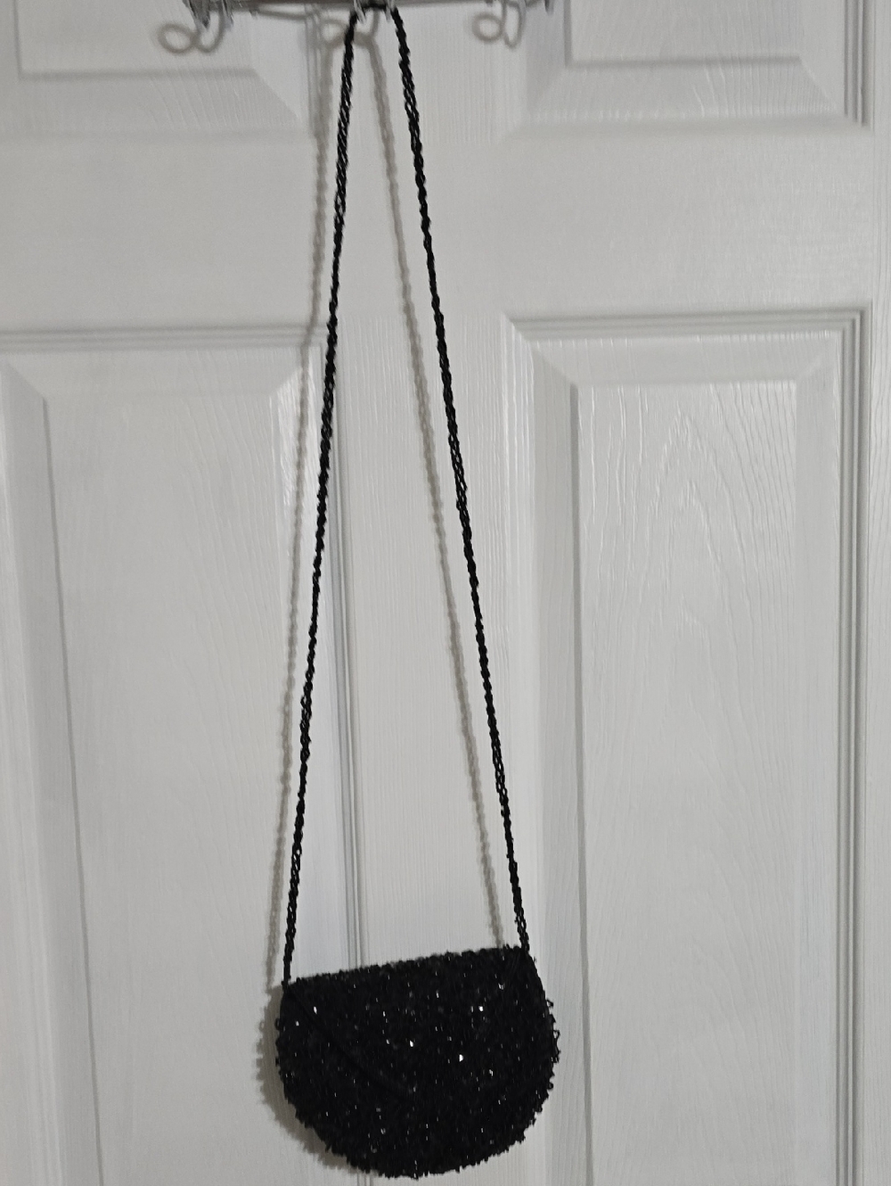 Black Beaded Crossbody Bag - Elegant Evening Shoulder Bag